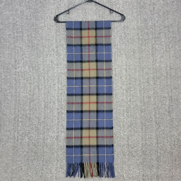 100% Cashmere Plaid Scarf Mens Womens Unisex Blue Gray Fringed Preppy 64x10 - Picture 6 of 6
